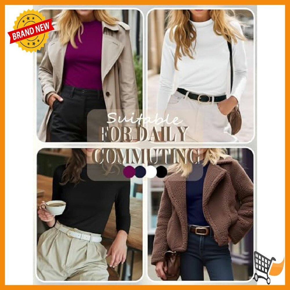 Women's Long Sleeve Mock Turtleneck Pullover Stretch Cotton Layering Top - Picture 5 of 8